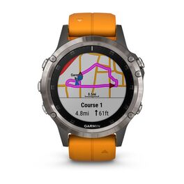 Мультиспортивные часы Garmin Fenix 5 PLUS Sapphire титан с оранжевым ремешком (010-01988-05) #1