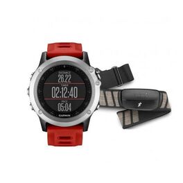 Спортивные часы garmin fenix 3 hrm cеребряные с красным ремешком и пульсометром. Артикул: 010-01338-16