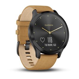 Часы с трекером активности Garmin VivoMove HR Premium, черные, кожа светло-коричн. (010-01850-00) #1