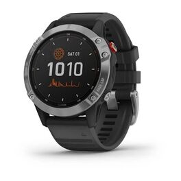 Мультиспортивные часы garmin fenix 6 solar с gps, серебристые с черным ремешком. Артикул: 010-02410-00